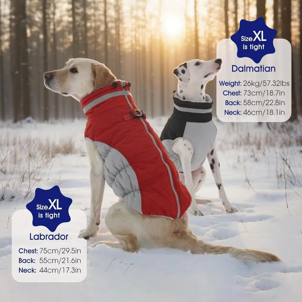 FUAMEY Dog Coat for Large Dogs,Waterproof Dog Winter Jacket with Harness